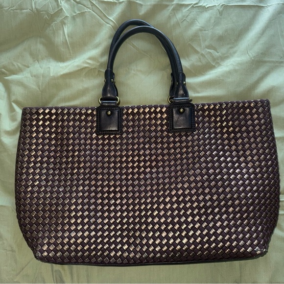Banana Republic Handbags - Banana Republic Tangiers Woven Leather Large Tote Bag Brown Bronze